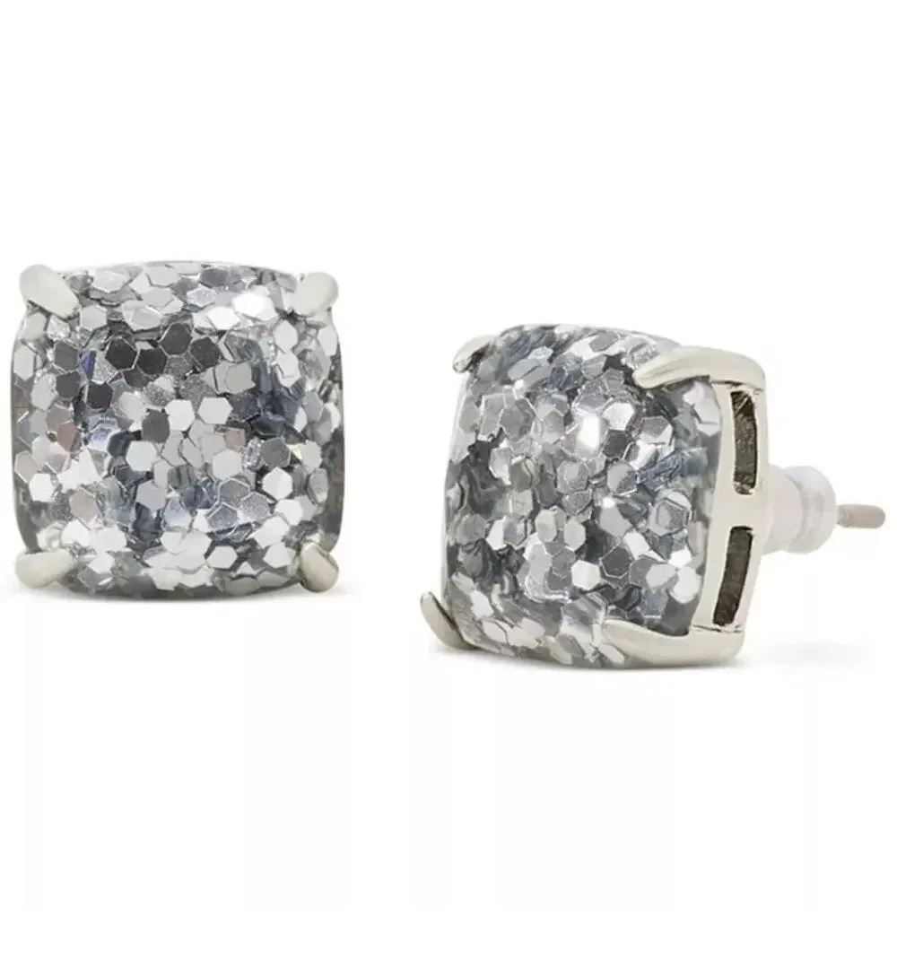 Kate Spade Silver Glitter Stud Earring Square Preppy Designer Summer Jewelry